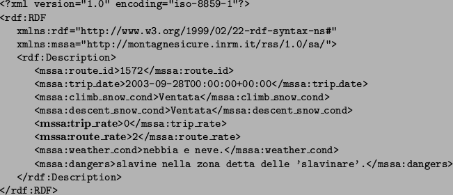 \begin{table}{\tt \begin{tabbing}
&nbsp;&nbsp; \=&nbsp;&nbsp; \=&nbsp;&nbsp; \=&nbsp;&nbsp; \=&nbsp;&nbsp; \\
<?xml version...
...ers> \\
\> </rdf:Description> \\
</rdf:RDF> \\
\end{tabbing} }
\end{table}