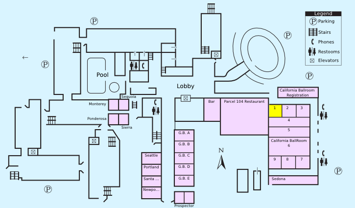 Floor plan with highlight on California Ballroom-1