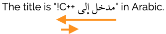Example of bidirectional text involving an Arabic phrase with punctuation and a left-to-right phrase inside an English sentence.
