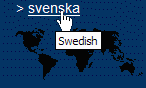 Screen snap showing a tooltip containing the word 'Swedish' popping up from the document text
				  'svenska'.