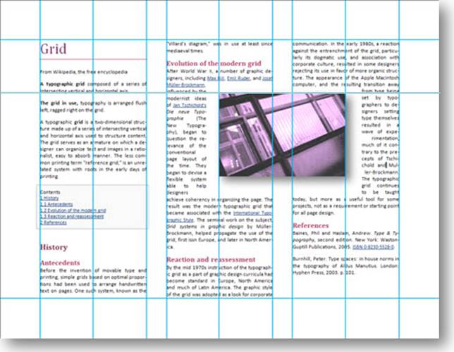 example of a multicolumn layout with
   additional gridlines in the middle of each column