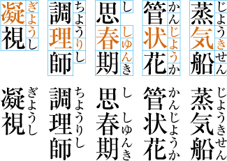熟語ルビの配置例3(後ろの親文字にルビ文字を掛けた例)