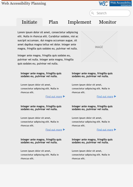Version 2 for Planning top-level category page. Includes a tabbed navigation element to allow easier access to the other categories.